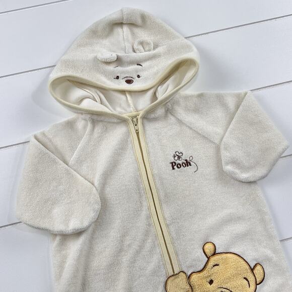Disney Baby Classic Winnie the Pooh Yellow Zip Terry Pajamas Bath Robe 0-6 Mns - Picture 3 of 8